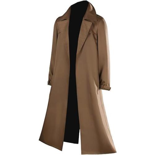 Gambit Brown Trench Coat Men Gambit Cosplay Costume Lapel Collar Long Overcoat for Halloween size large