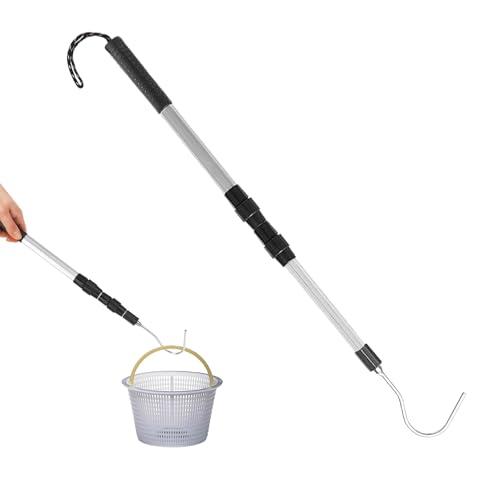 Pool Skimmer Hook Skimmer Basket Pole Collapsible Hook with Handle 39.7 Inch Pool Lid Basket Lift Tool Cleaning Tool Suitable for Baskets with Handle