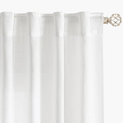 Size 52x96 Color White Soft White Semi Sheer Textured Linen Curtains 96 Inches Length Long, 2 Panels Set for Bedroom Dining Living Room,Back Tab,Rod Pocket,Clip Rings Light Filtering Window Drapes,W52 x L96