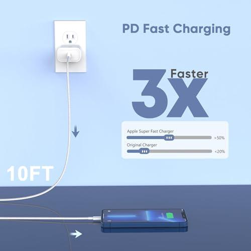 10FT Extra Long Braided iPhone Charger Fast Charging, 2Pack Lightning Cable