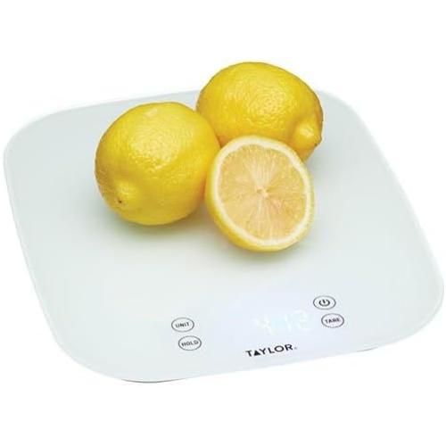 Taylor Pro Digital Kitchen Food Scales, Compact Professional Standard with Precision Accuracy and Waterproof Design with Tare Feature, White Glass, Weighs 14 kg/14 L Capacity