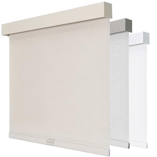 Joydeco 100% Blackout Roller Shades (Pro), Free-Stop Cordless Blinds for Windows, UV Protection, Natural Woven Blinds for Home and Office, Light-Proof Aluminum Cover (33 W x 75 H, Beige)