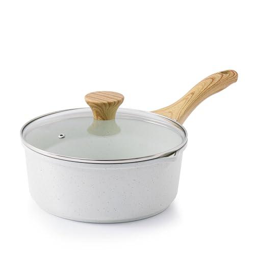 SENSARTE 3 Quart Ceramic Nonstick Saucepan with Double Pouring Spout