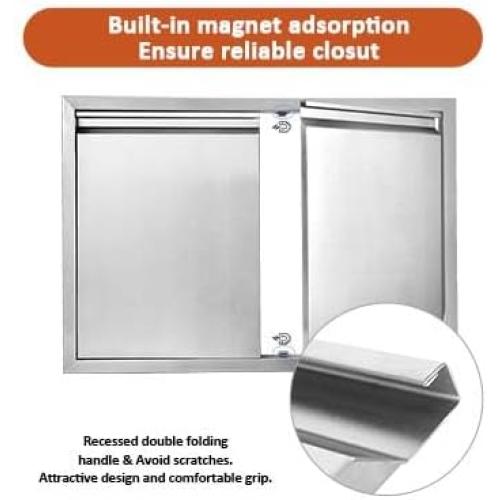 JIE JIN BBQ Access Door 30 W X 21 H Outdoor Kitchen Doors Double Doors Thickened 304 Stainless Steel Outdoor Kitchen Accessories Door for Indoor/Outdoor Kitchen Outdoor Cabinet BBQ Island