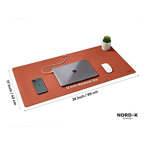 Nordik Leather Desk Mat - Cork Whiskey Brown - Leather Desk Pad 35x17 in
