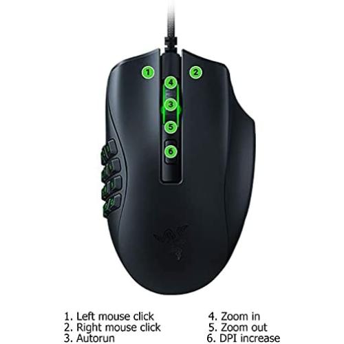 Black Razer Naga X - Ergonomic MMO Gaming Mouse with 16 Programmable Buttons (Optical Mouse Switches, 5G Optical Sensor, Chroma RGB, Speedflex Cable) Black