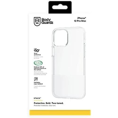 BodyGuardz Stack Case 10 Foot Impact Protection Compatible with The iPhone 12 Pro Max (Two Tone Clear) 2 PACK