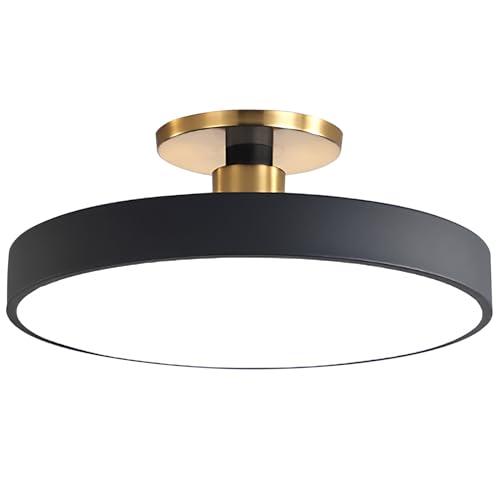 Modern LED Semi Flush Mount Ceiling Light Black 48W Mid Century Flush Mount Ceiling Lamp Acrylic Hallway Ceiling Light Nordic Vintage Round Ceiling Lights Fixtures for Bathroom Porch Bedroom