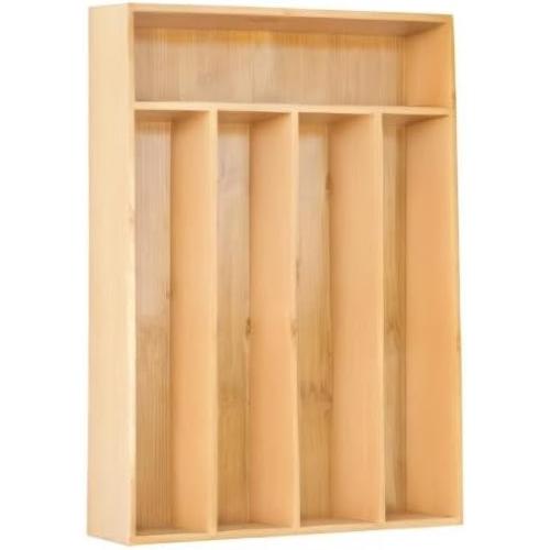 Besilord Silverware Organizer Kitchen Drawer Organizer Utensil Organizer Bamboo Silverware Holder Cutlery Organizer in Drawer Flatware Organizer Tray(5 slots, Natural