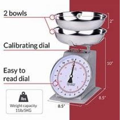 MARLIZ Retro Kitchen Scale 4.4Lb/2Kg with 2 Bowls | Mechanical Dial | Vintage Design | Pesa para alimentos | Bascula de cocina