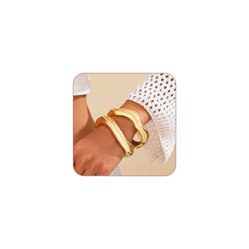 Salircon Gold Bangle Bracelets for Women Gold Wide Chunky Bracelets Trendy Hinged Cuff Open Chunky Bracelet Irregular Jewelry