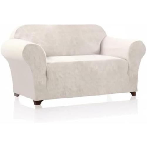 PrinceDeco Stretch Loveseat Sofa Cover Slipcover Couch Cover for 2 Cushion Sofa Washable Sofa Cover for Pets Friendly Furniture Protector Covers with Non Slip Bottom(Loveseat, Ivory)