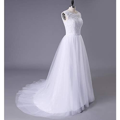 SOLOVEDRESS Size 12 Women's Elegant Lace Wedding Dress A Line Tulle Beach Bridal Gowns Cap Sleeves with Train