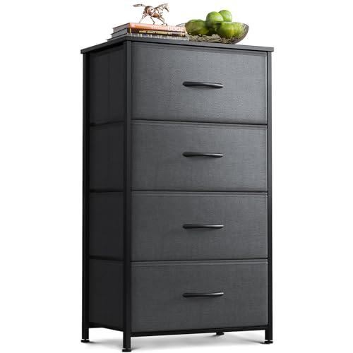 AODK Dresser for Bedroom with 4 Storage Drawers, Small Dressers Chest of Drawers Fabric Dressers with Sturdy Steel Frame, Dresser for Closet with Wood Top, Dark Grey