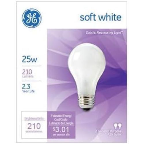 GE Bulb SFTWHT 25A/W PK2