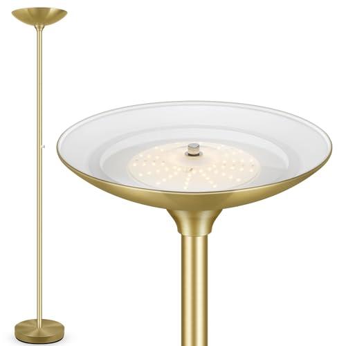 30W Torchiere Floor Lamp - 3600LM Super Bright LED Floor Lamp, 71 Inch Stepless Dimmable Standing Lamp with 3000K Lighting, Rotary Switch, Tall Metal Torch Floor lamps for Living Room/Bedroom (Gold)
