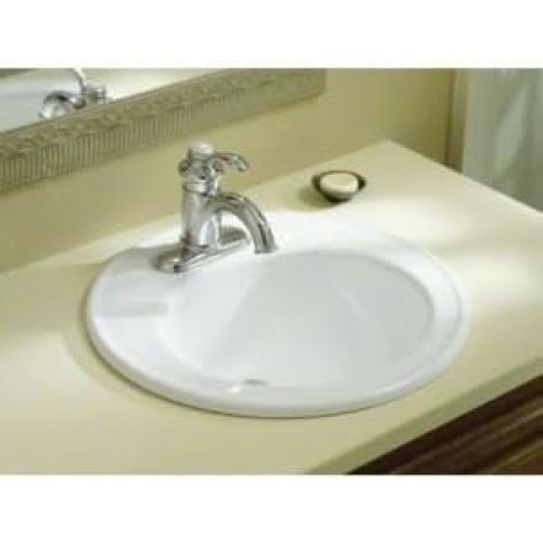 KOHLER K-2202-4-0 Brookline Self-Rimming Bathroom Sink, White, 1.25