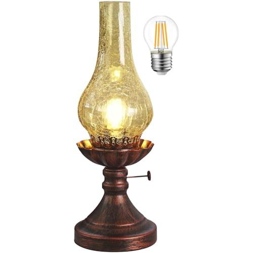 Vintage Table lamp Antique Rustic Farmhouse Desk Lamps Western Victorian Crackled Glass Design Bedside Lamps Living Room Bedroom Studio (Amber)