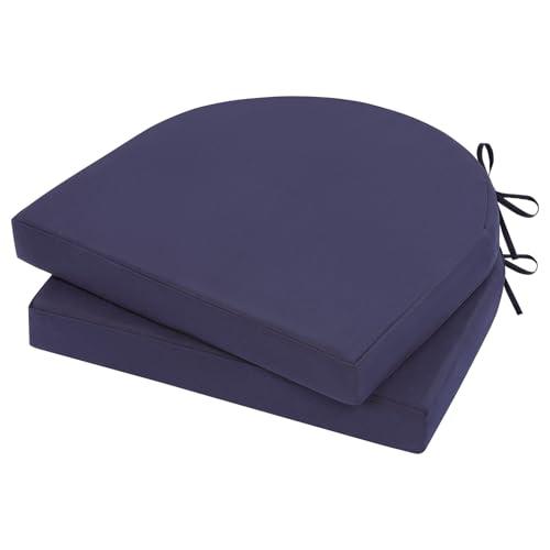 Blue 2Pack Topotdor Outdoor Chair Cushions, Waterproof Patio Chair Cushions for Outdoor Furniture, Round Corner Outdoor Seat Cushions Color Fastness Chair Pads with Ties, Blue