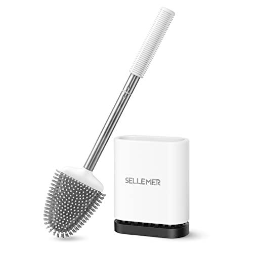 Sellemer Silicone Toilet Brush, Ventilation Slots Base Holder 1 Pack, White