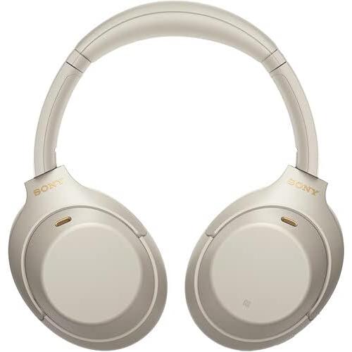 Sony WH-1000XM4 Wireless Noise Canceling Overhead Headphones with Mic for Phone-Call, Voice Control, Silver, with USB Wall Adapter and Microfiber Cleaning Cloth - Bundle