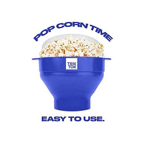 Microwave Silicone Popcorn Popper - TRIK TOK - Maker with Handles Collapsible Bowl Bpa Free Dishwasher Safe air hot pop maker crazy bend