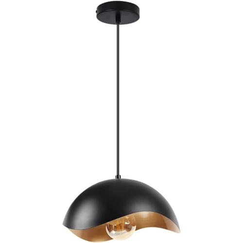 Black 11 Modern Wave Pendant Light, 11 Black and Gold Dome Shade, LED Ceiling Light Fixture with Globe Bulb, Contemporary Hanging Light for Kitchen, Dining Room, Bedroom
