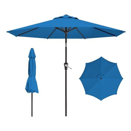 9 FT Patio Umbrella for Outdoor, Outdoor Umbrella with Push Button Tilt and Crank, Outdoor Patio Umbrellas with 8 Sturdy Ribs for Market, Garden, Deck, Backyard, Pool (Royal Blue)