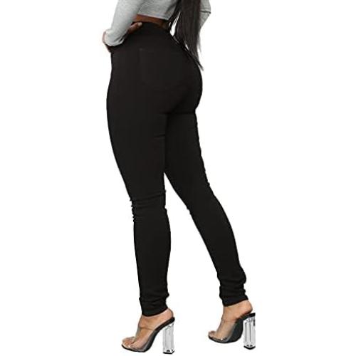 Size L FISCLOSIN Womens High Waist Stretch Jeans 5 Button Push Up Butt Lifting Skinny Colombian Jeans