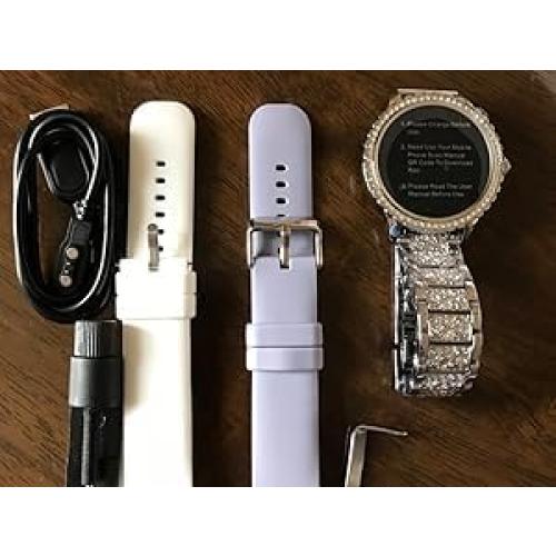 Smart Watch for Women with Diamonds (Answer/Make Call),1.32''Full Screen Smart Watch for Android /iOS,Fitness Tracker with Heart Rate/Blood Oxygen/Sleep Monitor/AI Voice Watches for Women,3 Straps