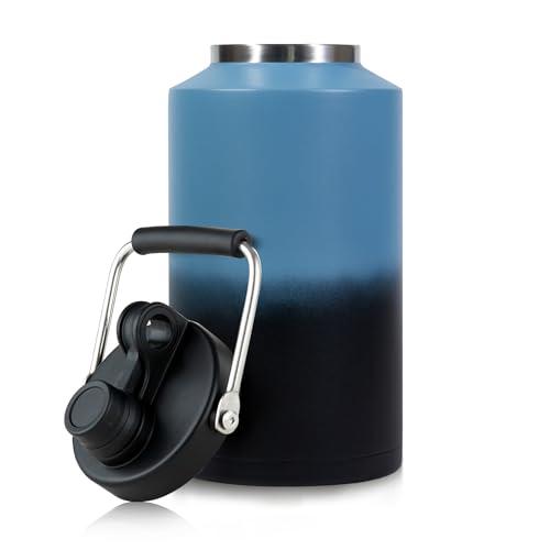 1 Gallon Water Bottle Insulated Stainless Steel Keeps Ice 48Hr, Large Water Gallon Jug Wide Mouth Leakproof Vacuum for Gym, Camping, & Construction Gradient Blue