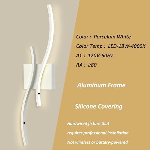 Modern LED Sconce Wall Lighting Indoor 24 Minimalist Industrial White Wall Sconce Hardwire Wall Light for Small Space Bathroom Hallway Staircase Entryway