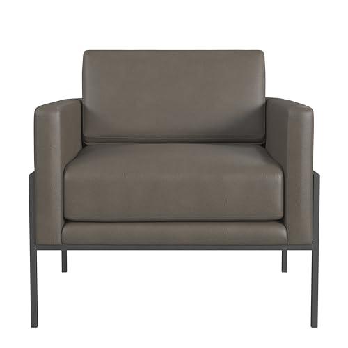 HomePop Modern Metal Frame Accent Chair Home Décor|Accent Chairs for Living Room & Bedroom - Pewter Gray Faux Leather