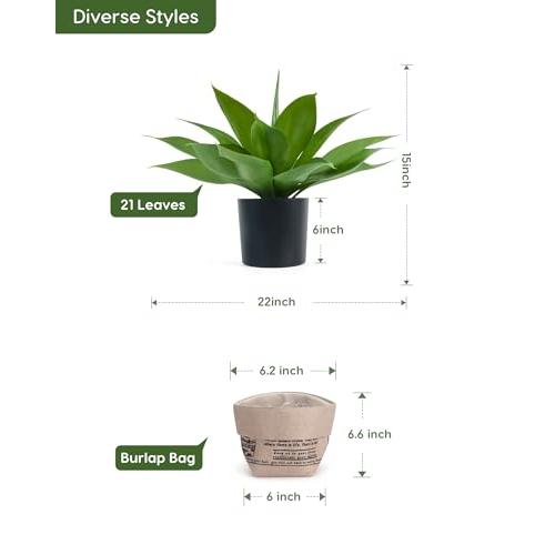 Velener Fake Agave with Burlap Bag, Artificial Plant Outdoor Agave - Fake Plants for Indoor and Outdoor Decor(15 Inch)