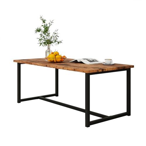 Coffee Table Rectangular Center Table for Living Room Open Space Side Table with Metal Frame, Easy Assembly, Black  Rustic Brown Wood Coffee Table