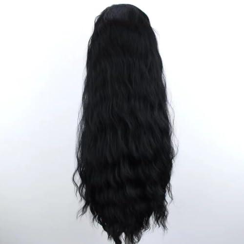ELESTY 13 * 4 Long Wavy Black Hair Synthetic Lace Front Wigs for Women Loose Curly Natural Hairline Heat Resistant Fiber Lace Front Wigs Water Wave Free Part Glueless Wigs Cosplay Dairly Use 24Inch