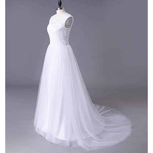 SOLOVEDRESS Size 12 Women's Elegant Lace Wedding Dress A Line Tulle Beach Bridal Gowns Cap Sleeves with Train