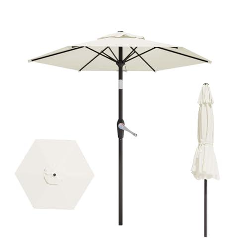 7.5FT Patio Umbrella Table Market Umbrella w/Tilt and Crank Heavy-Duty Round Outdoor Umbrellas for Garden, Deck, Backyard, Pool and Beach, Cream-White