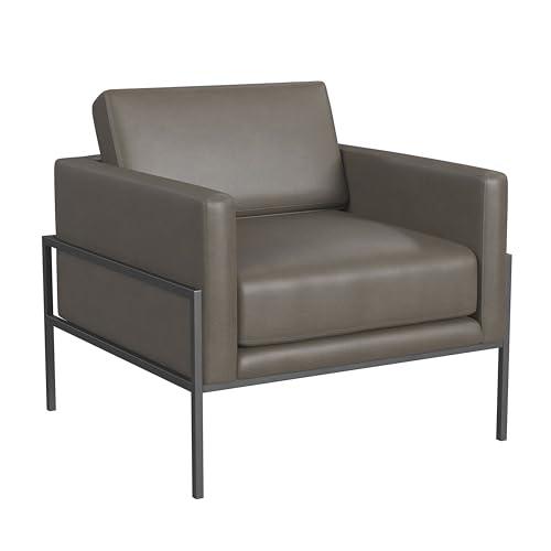 HomePop Modern Metal Frame Accent Chair Home Décor|Accent Chairs for Living Room & Bedroom - Pewter Gray Faux Leather