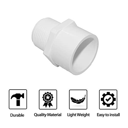 3/4 PVC Pipe Fitting Adapter Connector Union Coupling Schedule 40 (Slip Socket x NPT Male Pipe Thread) Pack of 10