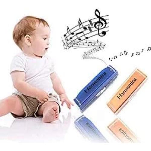 AMOR PRESENT Kids Harmonica, 2PCS for Toddlers 10 Holes Translucent with Case, Party Birthday Gifts (Orange and Blue)