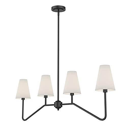 Size  47 Color Black Electro bp;47 W 4-Light Linear Kitchen Island Lighting Fixture Classic Chandeliers Matt Black with White Linen Shades for Dining Room,E12,160W;