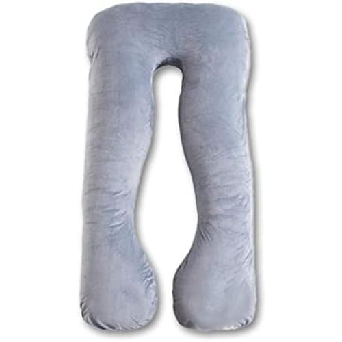 U Shaped Pregnancy Pillow, Velvet Cover, Cotton Inner Cover, Full Body Maternity Cushion for Pregnant Women, Sleeping, Resting, Side, Back, Belly, Legs, Back Pain Relief, Support (Grey)