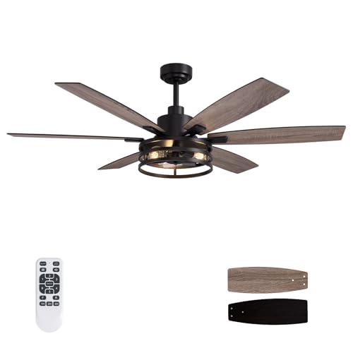 60 Inch Ceiling Fans with Lights and Remote Control, Farmhouse Ceiling Fan for Bedroom Living Room and Patio, Black Caged Ceiling Fan for Indoor and Outdoor