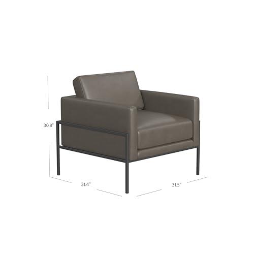 HomePop Modern Metal Frame Accent Chair Home Décor|Accent Chairs for Living Room & Bedroom - Pewter Gray Faux Leather
