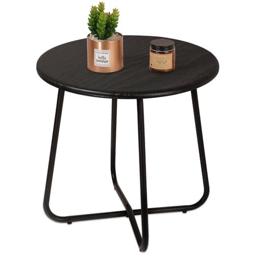 Color Black Outdoor Patio Side Table Small Round Side Table Black Patio End Table Small Round Anti-Rust Metal Style for Garden, Yard, Living Room, Balcony
