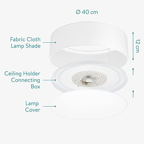 Navaris Flush Mount Ceiling Light - 15.75 Diameter Drum Lamp Shade LED Fixture with Remote Control for Bedroom, Living Room, Kitchen - White