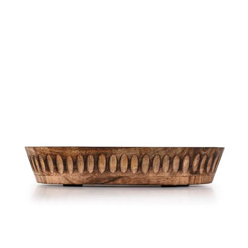 Kaizen Casa Decorative Bowl Mango Wood for Home Decor, Unique Centerpiece Bowl, with Hand Carved Vertical Stripes for Home Decor, Bathroom, Kitchen Counter, & More (10 x 6 x 2)