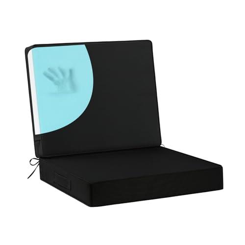 Waterproof Outdoor Chair Cushions 24x24, Memory Foam Outdoor Cushions for Patio Furniture with Removable Cover, Deep Seat Cushions for Outdoor Furniture with Ties and Handle, Black