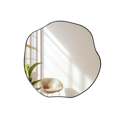 POZINO Irregular Shaped Mirror, 16 Asymmetrical Mirrors, Modern Scalloped Round Mirror, Decorative Waved Mirrors for Bathroom Living Room Bedroom Entryway Fireplace